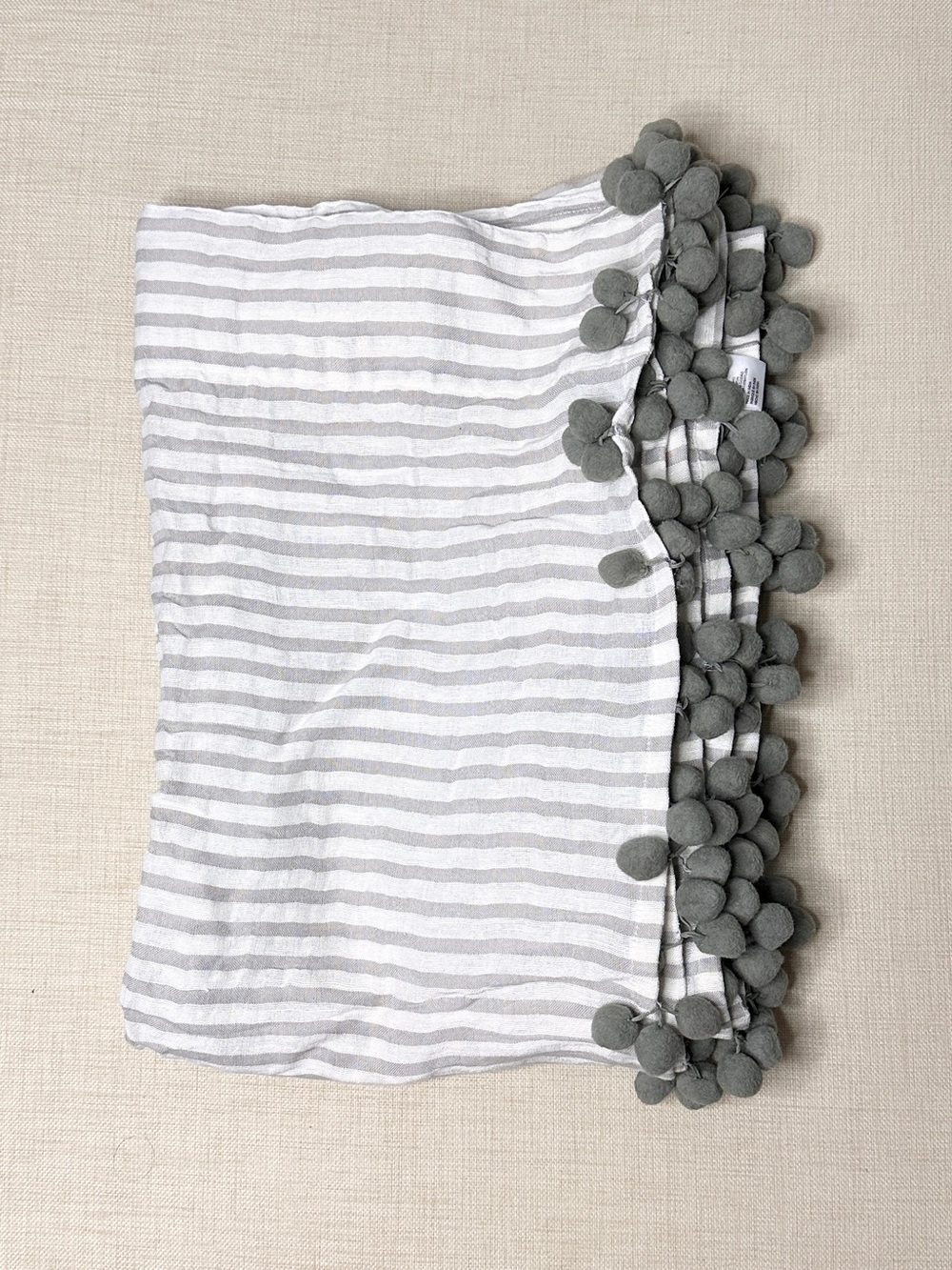 Anthropologie Pom Tassel Striped Curtain Grey - Picture 2 of 4